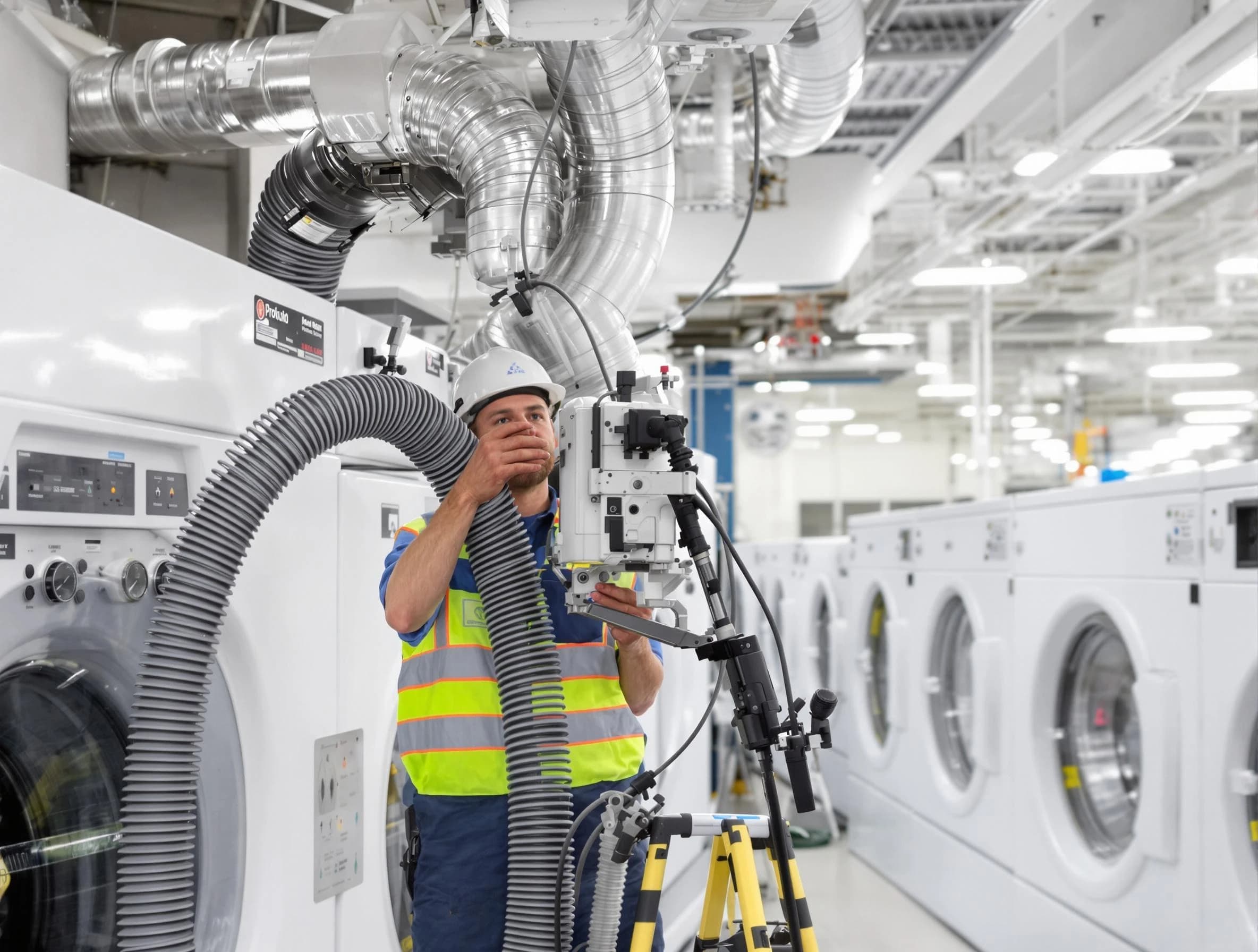 Fayetteville Dryer Vent Cleaning team performing commercial-grade dryer vent cleaning at a business facility in Fayetteville