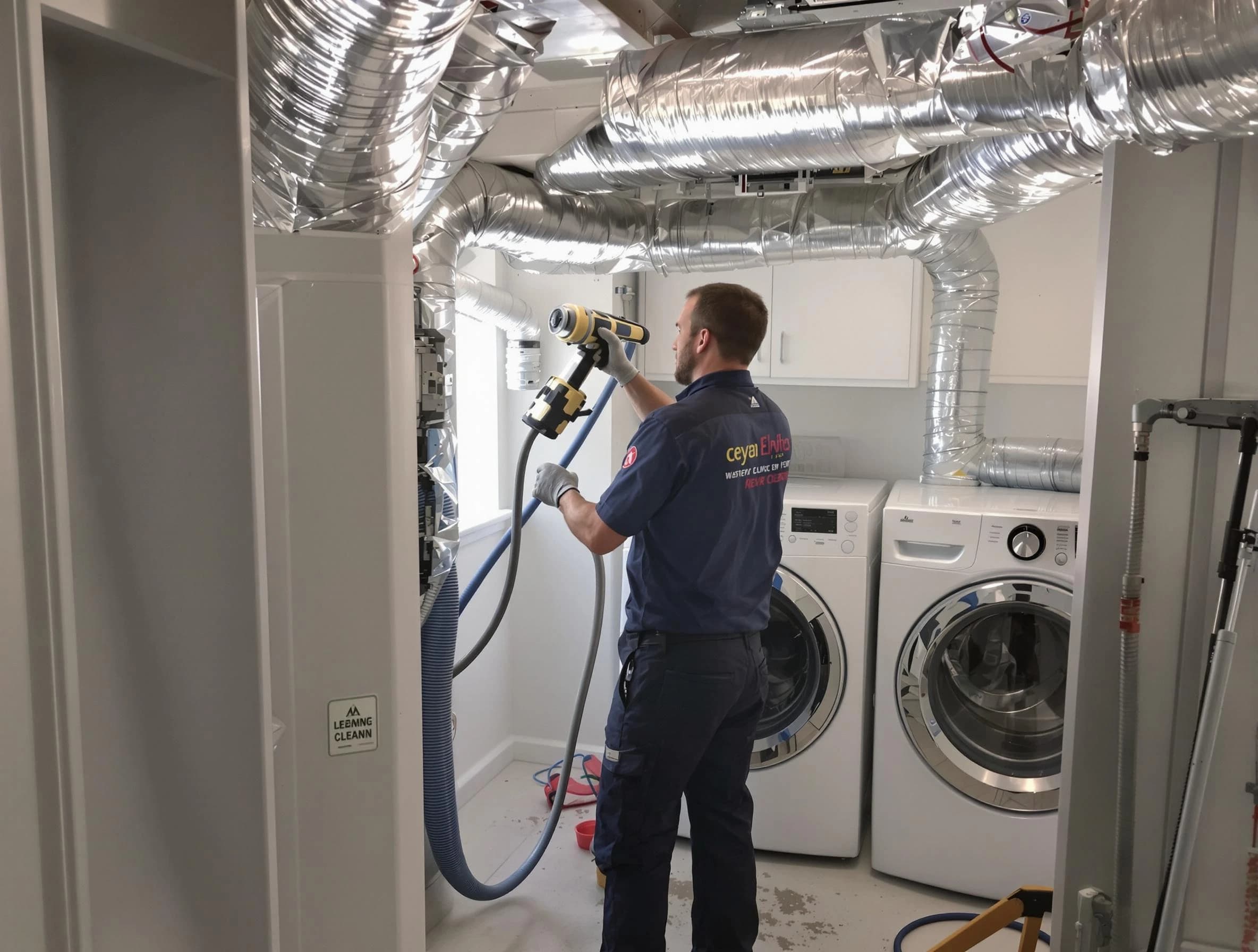 Fayetteville Dryer Vent Cleaning specialist using advanced equipment for thorough duct cleaning in Fayetteville