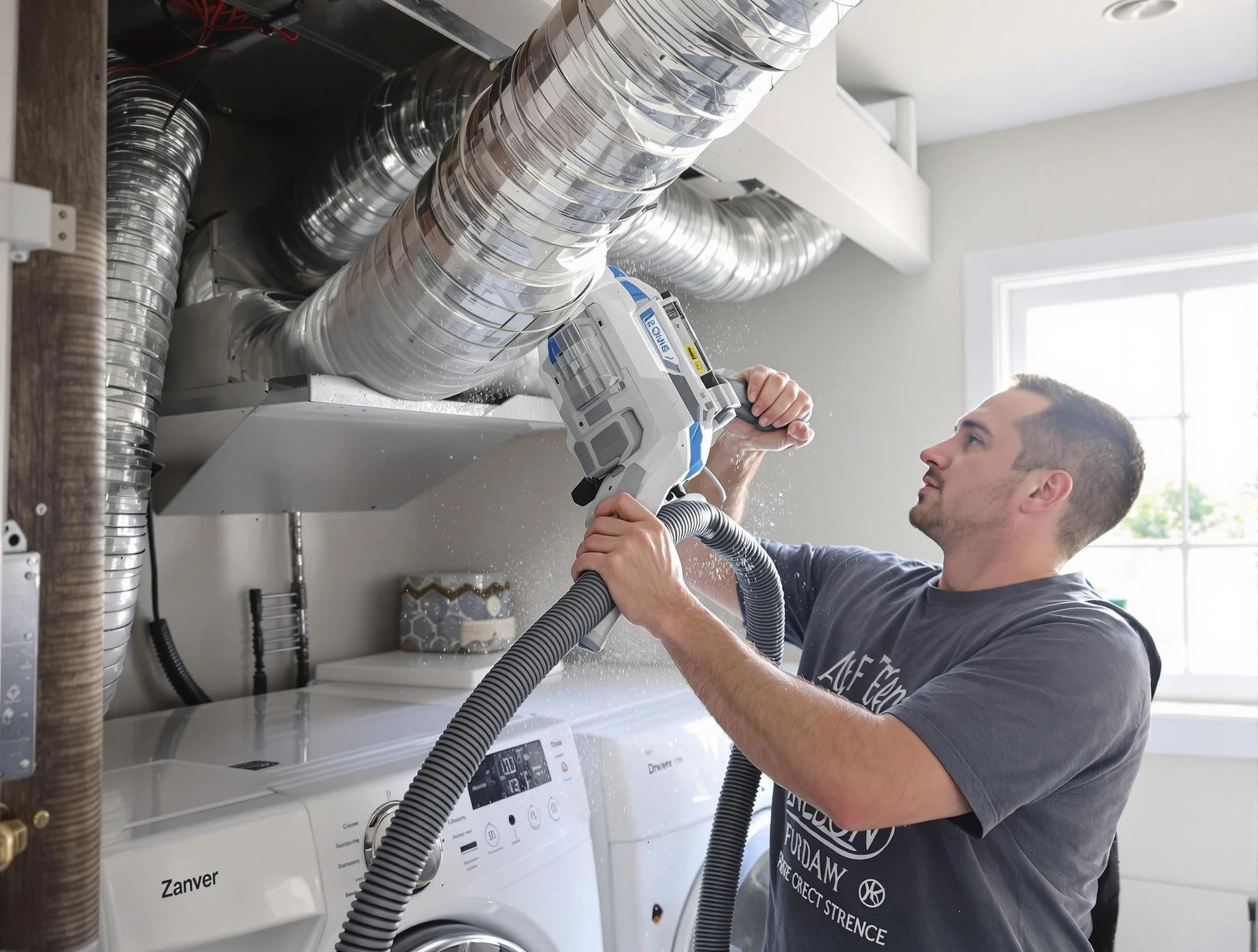 Fayetteville Dryer Vent Cleaning specialist cleaning deep within a dryer vent duct system in Fayetteville