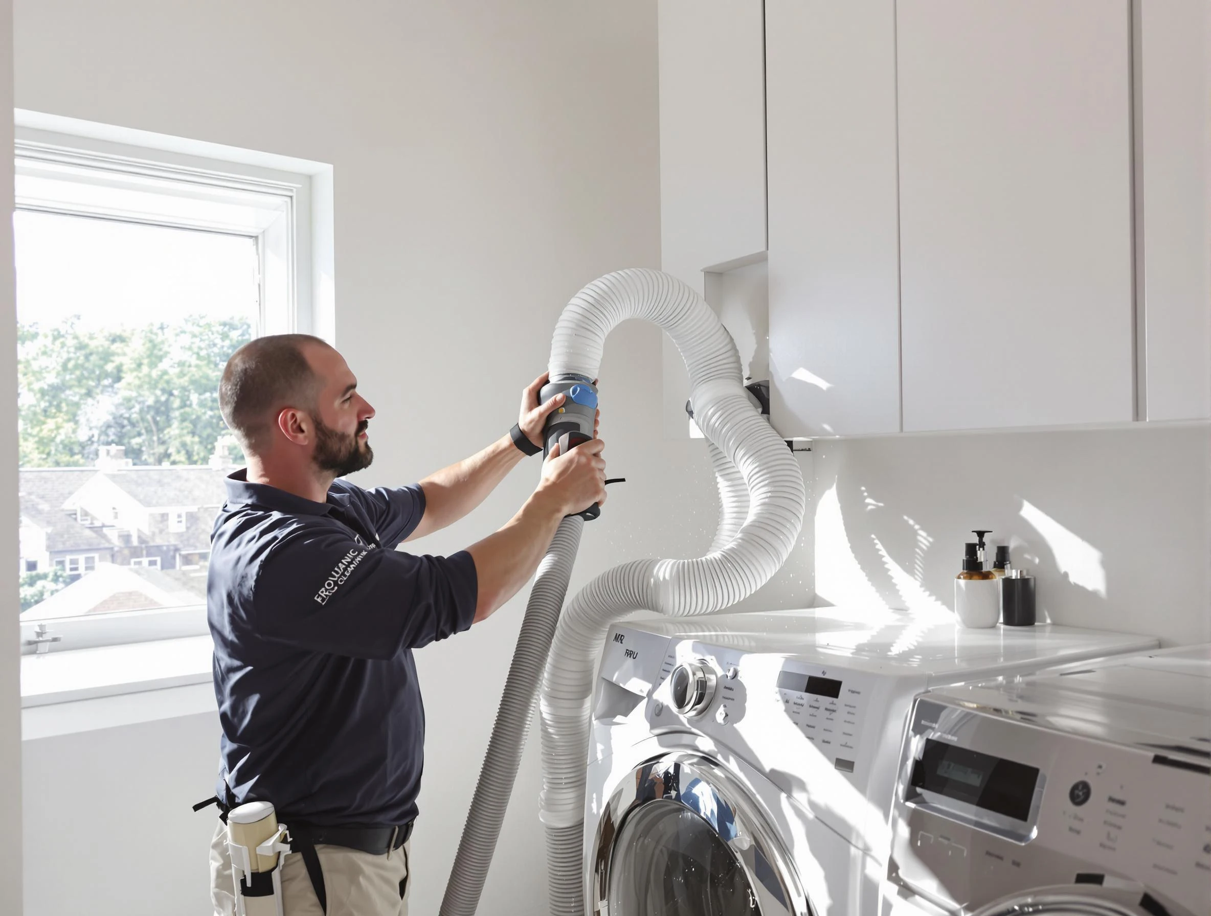 Certified Fayetteville Dryer Vent Cleaning technician performing dryer vent cleaning in Fayetteville