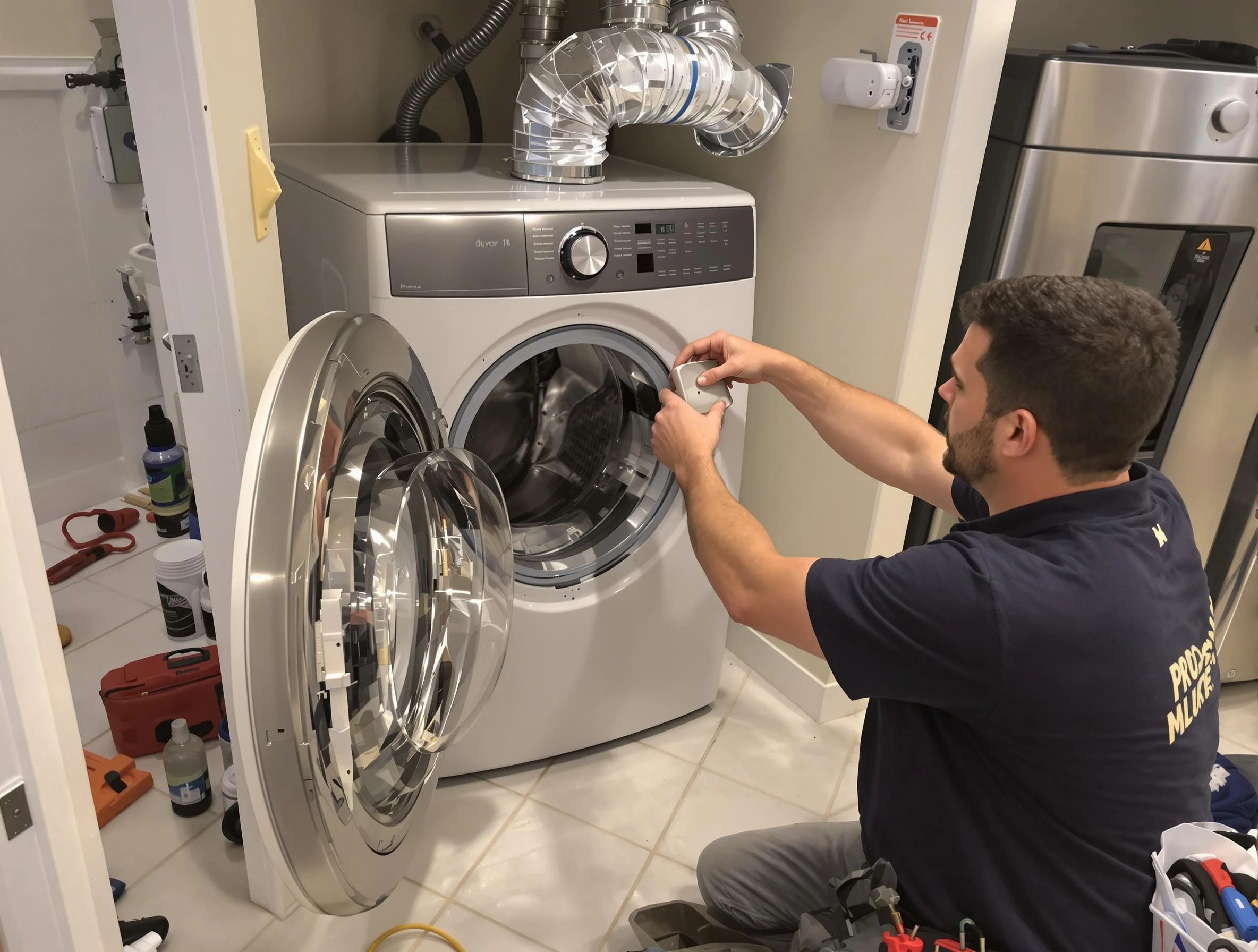Fayetteville Dryer Vent Cleaning technician performing precise dryer vent hose installation in Fayetteville
